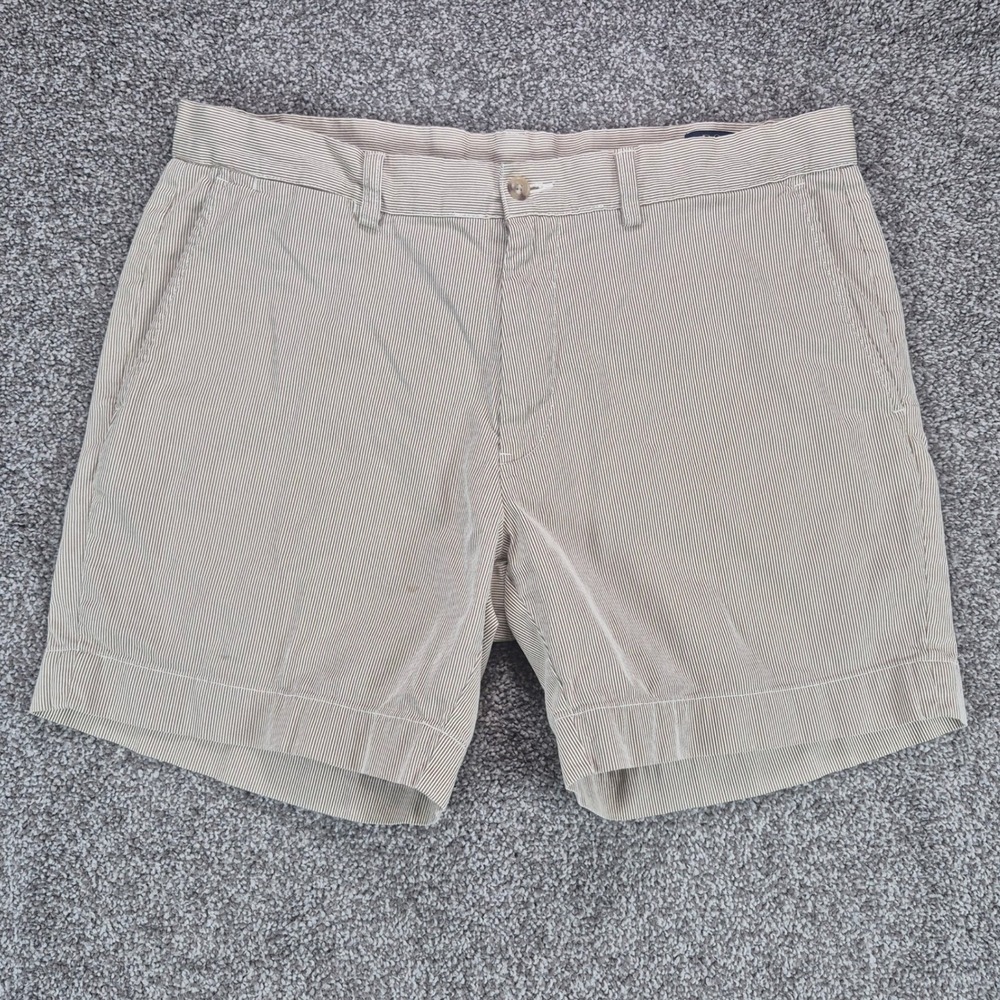 Polo Ralph Lauren Shorts Mens 34 Tan Seersucker Stripe Classic Fit 6" Inseam